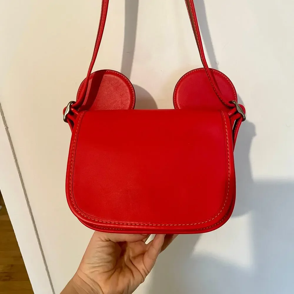 Coach x Disney Red Leather Patricia Saddle Bag Crossbody Mickey Ears